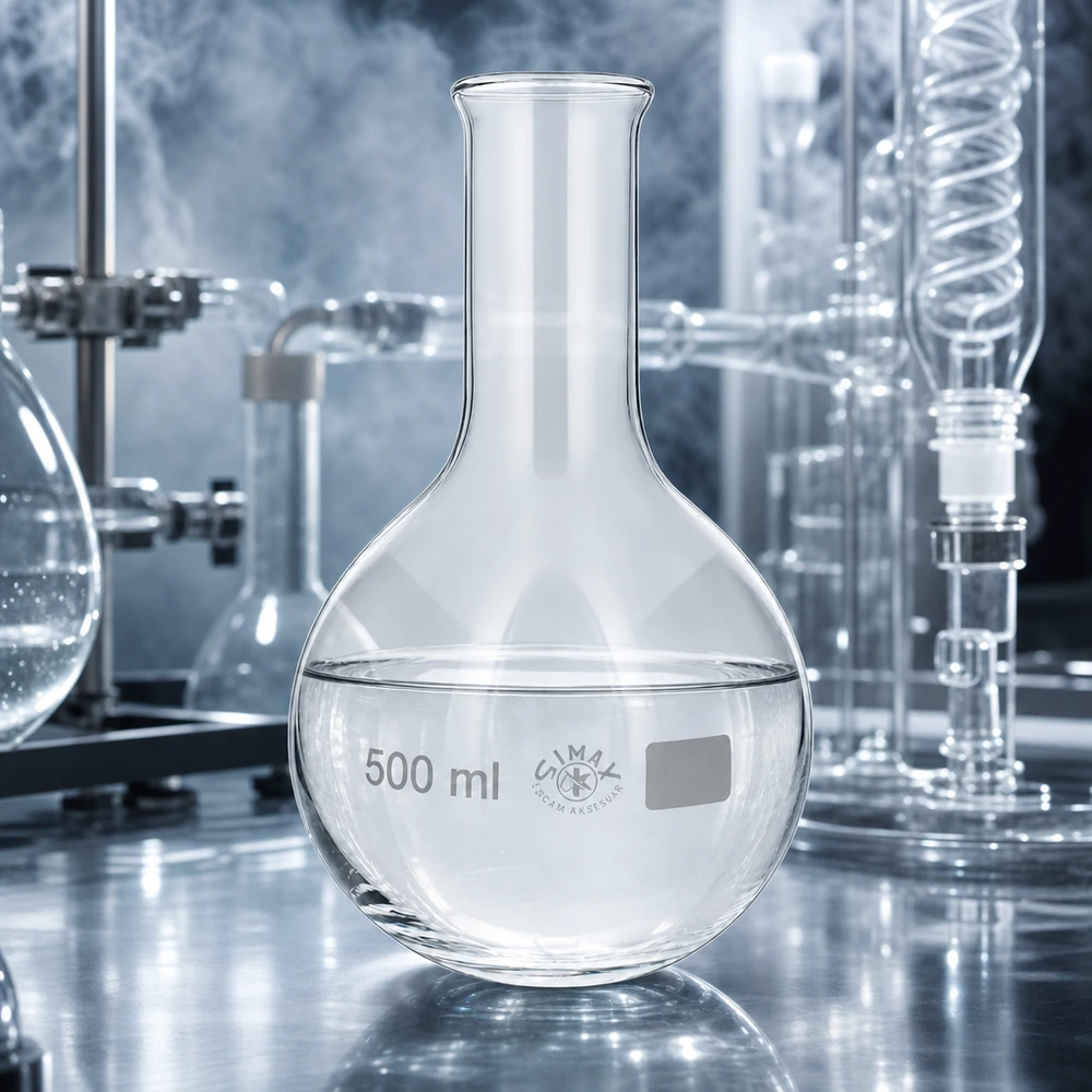 Stående kolbe 500 ml med smal hals Professionel 500 ml rundbundet kolbe med stabilt stativ til laboratoriebrug og kemiske synteser