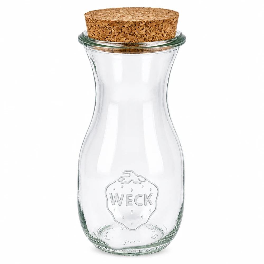 290 ml juiceflaske WECK RR60 med kork natur WECK juiceflaske 290ml RR60 lavet af glas med naturlig kork lukning gennemsigtig tom konserveringskrukke glasflaske