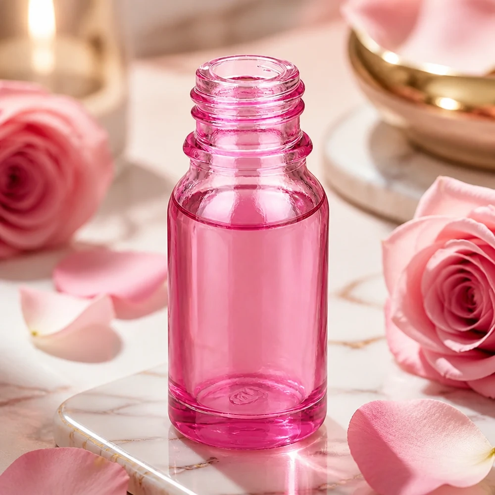 Lille 10 ml glasflaske PurpleLine UT18/10 UNiTWIST i pink til aromaterapi og kosmetik