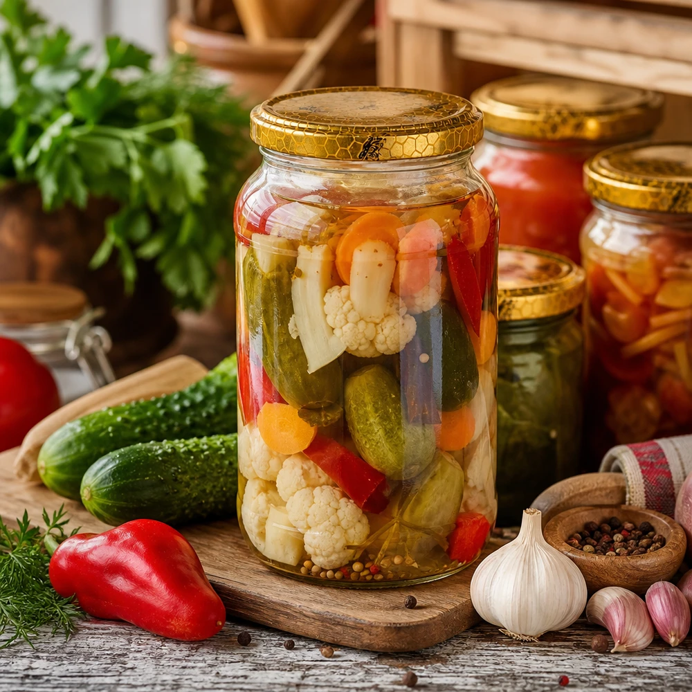 1062 ml rund krukke + BasicSeal-låg honeycomb UNiTWIST 1062ml Rundglas mit Bienenwabe-Deckel als Einmachglas für eingelegtes Gemüse Gurken Paprika Blumenkohl mixed pickles