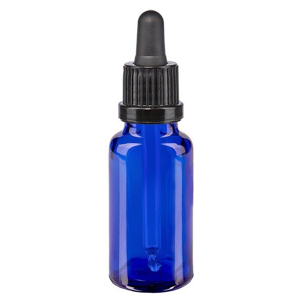 Apoteksflaske blå 20 ml pipette sort OV Apoteksflaske blå 20 ml pipette sort OV
