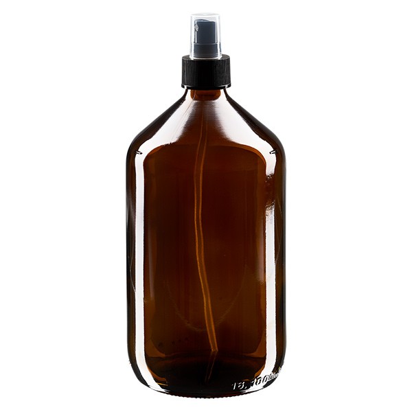 Euro-medicinflaske 1000 ml. brun PP28 med forstøver sort