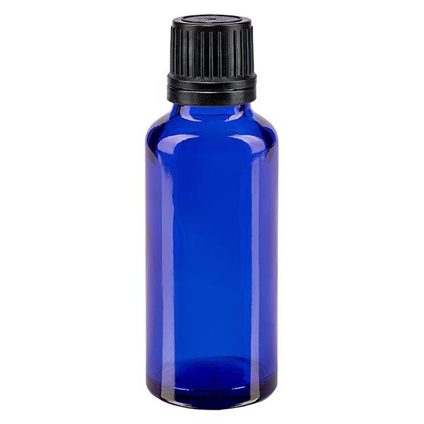 Apoteksflaske blå 30ml dryp v. Pr. 1mm sort OV Apoteksflaske blå 30ml dryp v. Pr. 1mm sort OV