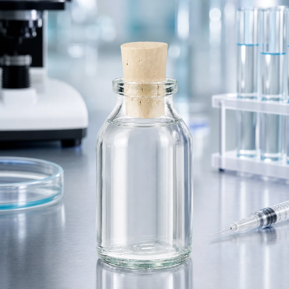 Klar glasflaske 20ml med kork 11/14mm Leere transparente 20ml Flasche mit Korkstopfen als Probenbehälter im Wissenschaftslabor