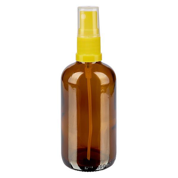 Apotekerflaske brun 100 ml spraytilbehør gul Apotekerflaske brun 100 ml spraytilbehør gul