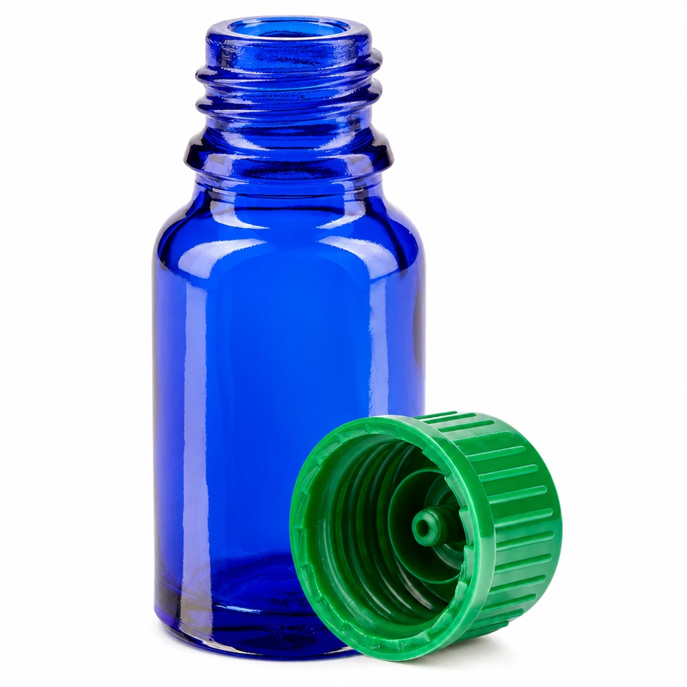10 ml glasflaske BlueLine UT18 10 med 11 mm grøn standardhætte til æteriske olier
