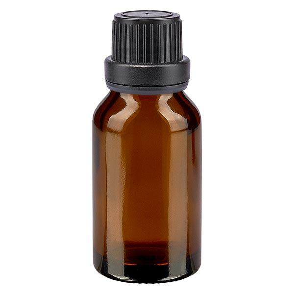 Apoteksflaske brun 15ml skruelåg sort tæt OV Apoteksflaske brun 15ml skruelåg sort tæt OV