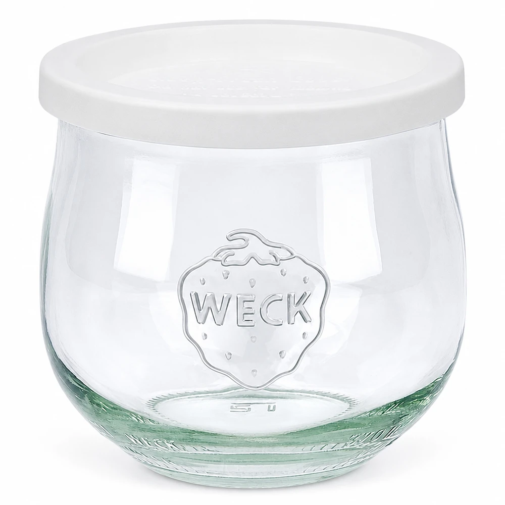 370 ml tulpanglas med friskhedslåg WECK RR80 WECK tulipankrukke 370 ml med hvidt friskhedslåg RR80 konserveringskrukke til opbevaring og konservering