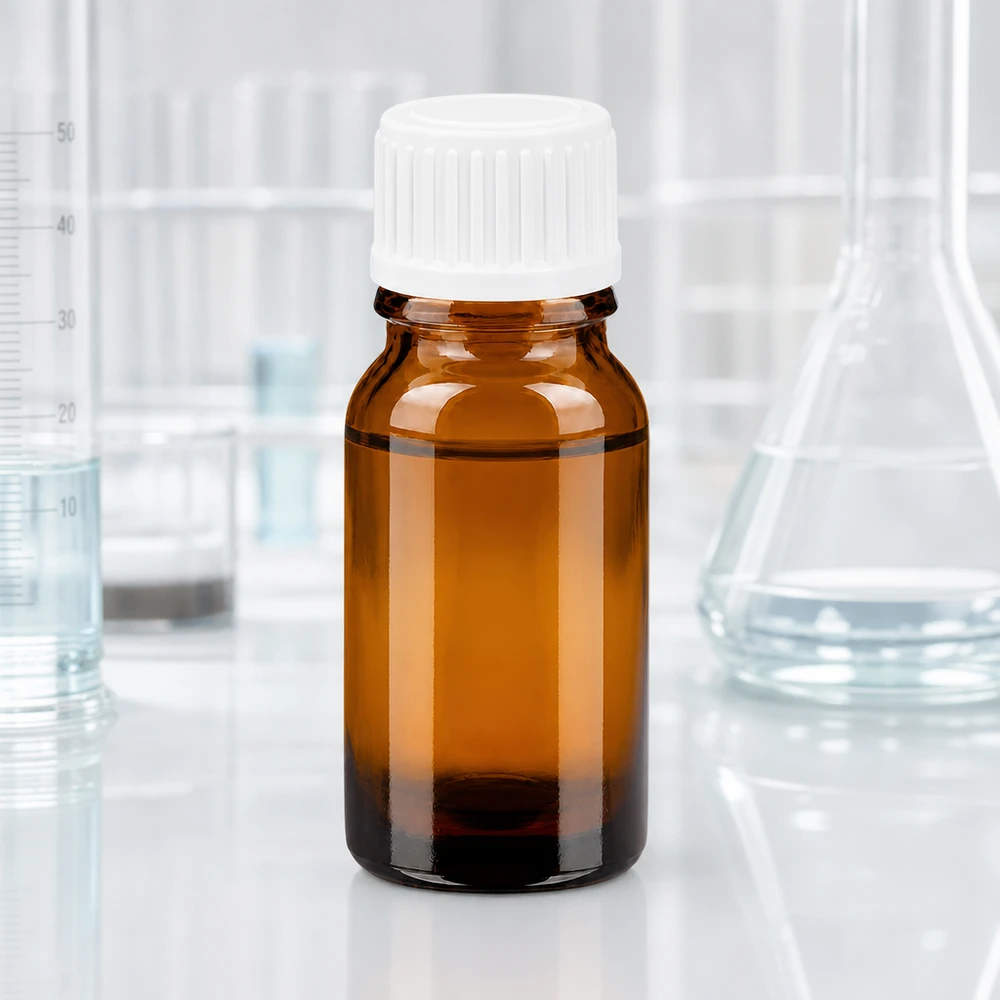10 ml dråbeflaske 0,9 mm hvid STD BrownLine UT18/10 10 ml BrownLine dråbeflaske med UV-beskyttelse takket være ravfarvet glas og hvid sikkerhedshætte