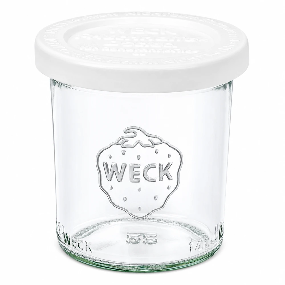 140 ml krukke med friskhedslåg WECK RR60 WECK 140 ml murerbalje med hvidt låg RR60 til syltetøj og konserves