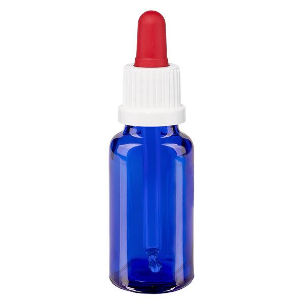 Apoteksflaske blå 20 ml pipette hvid/rød OV Apoteksflaske blå 20 ml pipette hvid/rød OV