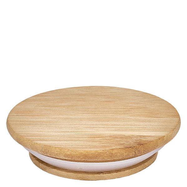 Trælåg version "A" til WECK RR40. Ideelt til WECK-krukker og -flasker med rund kant 40 mm (RR40). Varme- og kuldebestandigt, tåler opvaskemaskine. Rundt trælåg af egetræ til WECK-krukker RR40 med hvid forsegling og naturlig træstruktur
