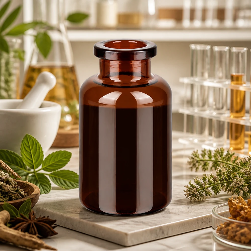 Injektionsflaske af ravfarvet glas 20 ml Lichtgeschützte Injektionsflasche 20ml Braunglas in naturmedizinischer Forschungsumgebung