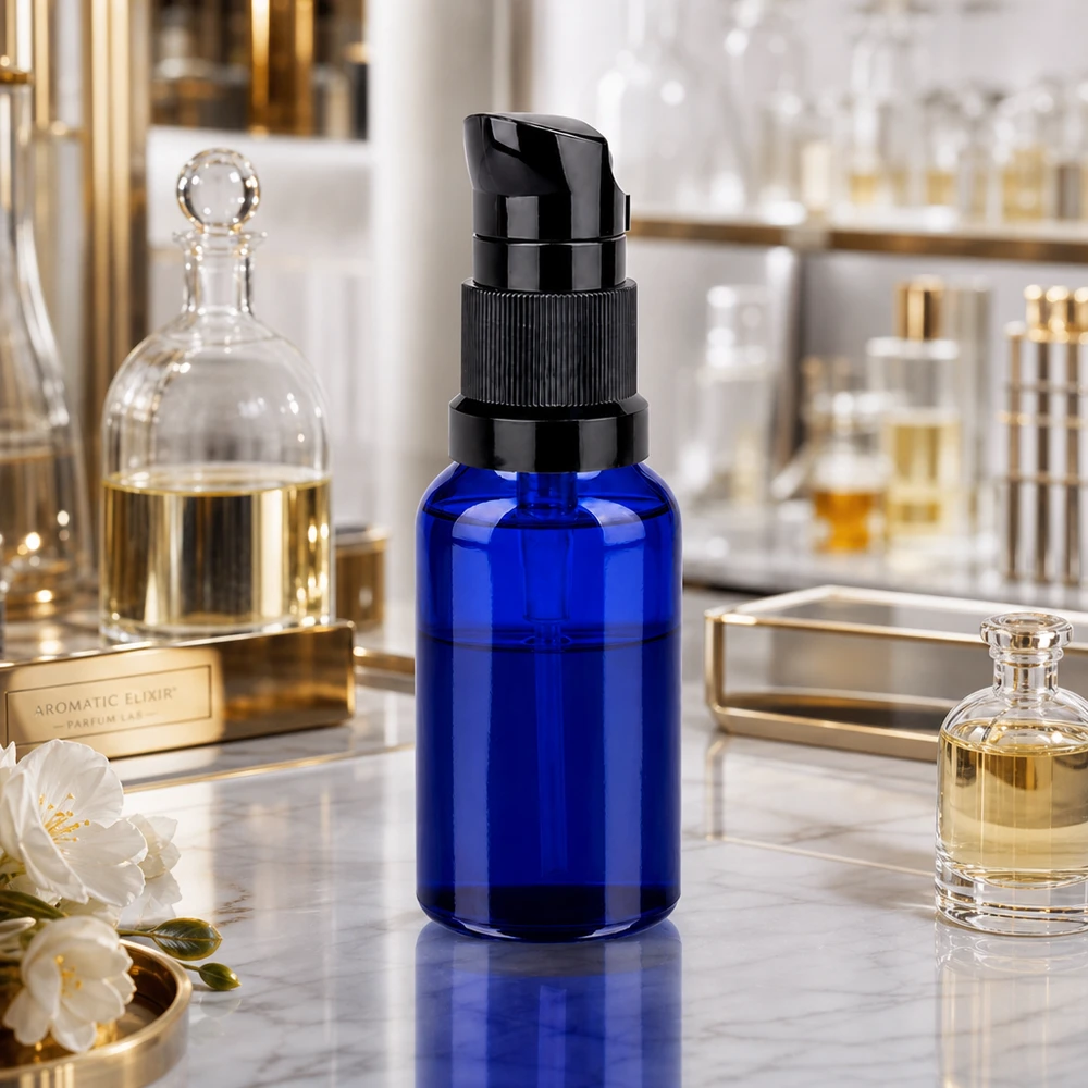 20 ml pumpeflaske sort STD BlueLine UT18/20 20 ml pumpeflaske sort STD BlueLine UT18/20 - elegant design til professionel præsentation af kosmetik