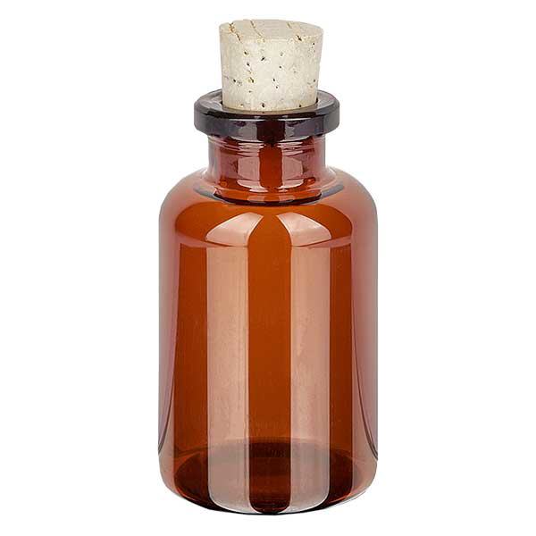 Flaske ravfarvet glas 20ml med kork 11/14mm Flaske ravfarvet glas 20ml med kork 11/14mm
