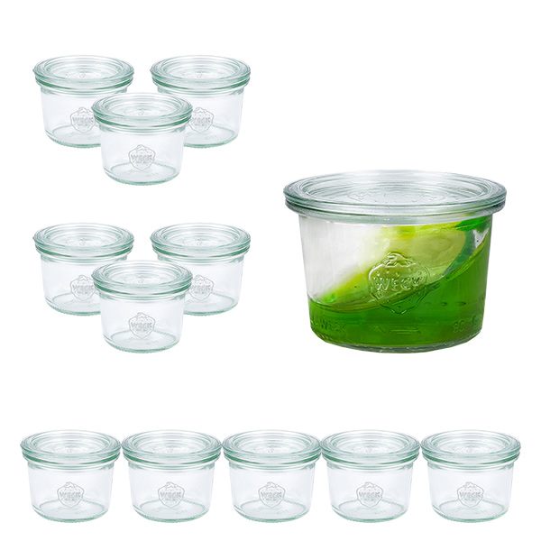 Sæt med 12 Weck 80 ml Briller med 12 glaslåg Sæt med 12 Weck 80 ml Briller med 12 glaslåg