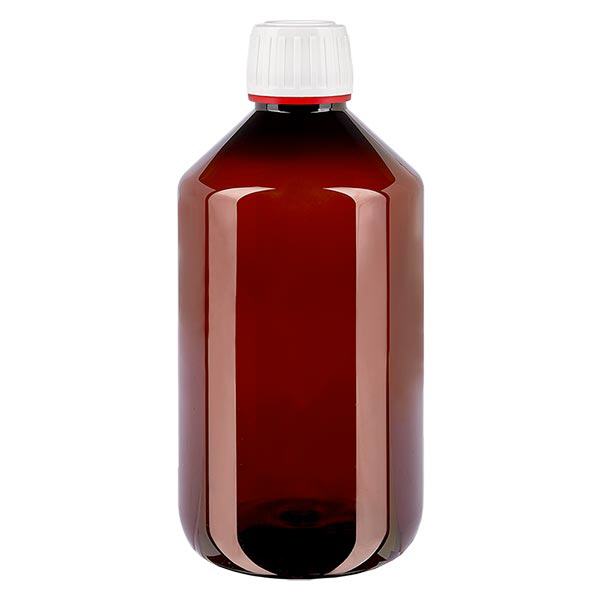 PET-flaske 500 ml med hvid OV med fine riller PET-flaske 500 ml med hvid OV med fine riller