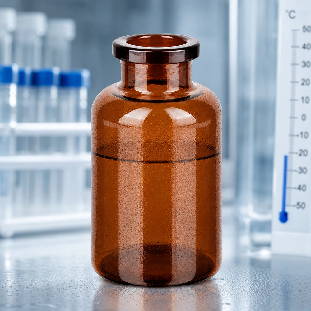Injektionsflaske af ravfarvet glas 20 ml Braunglas Flasche 20ml für lichtempfindliche Injektionslösungen bei Minustemperaturen