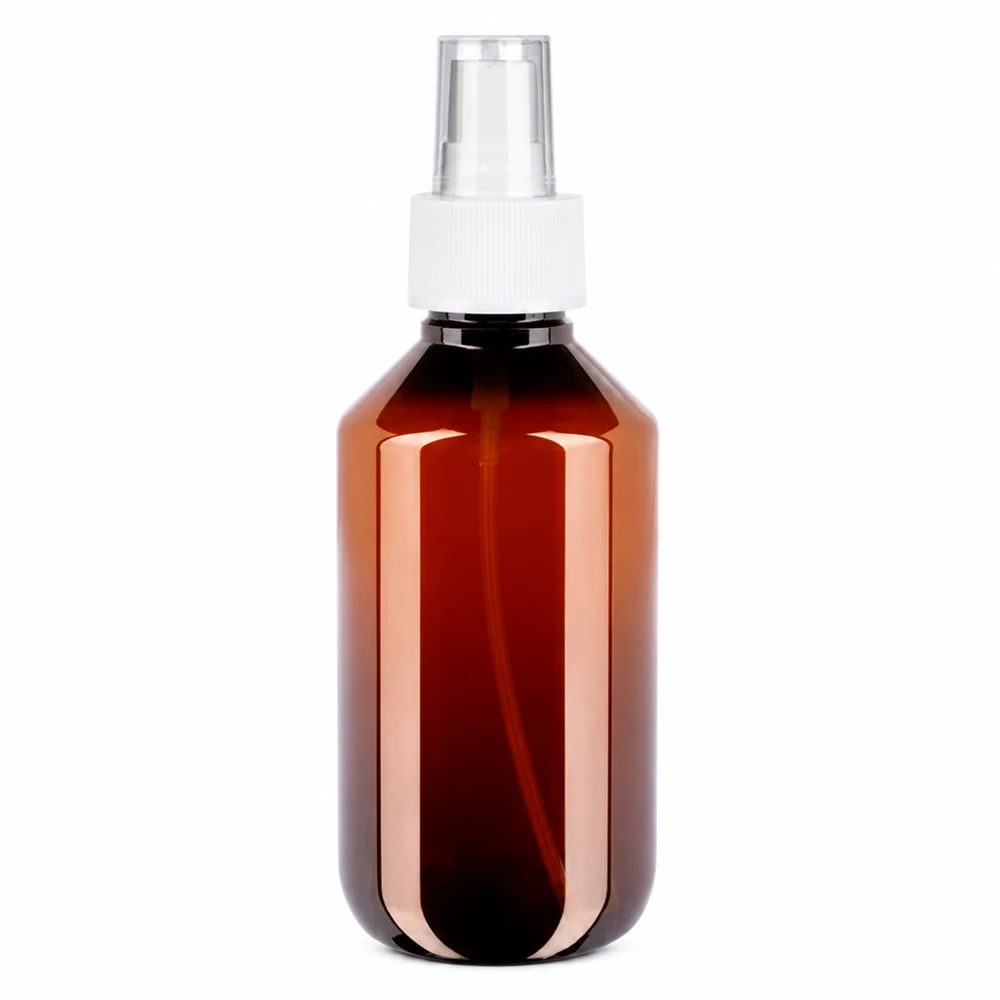 PET-flaske 200 ml med hvid forstøver Bernsteinfarbene 200ml Sprühflasche aus PET mit weissem Zerstäuberverschluss
