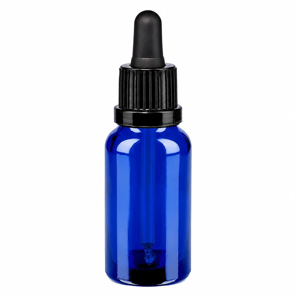 20 ml pipetteflaske sort OV BlueLine UT18/20 20 ml pipetteflaske af blåt glas med sort pipette og skruelåg til præcis dosering