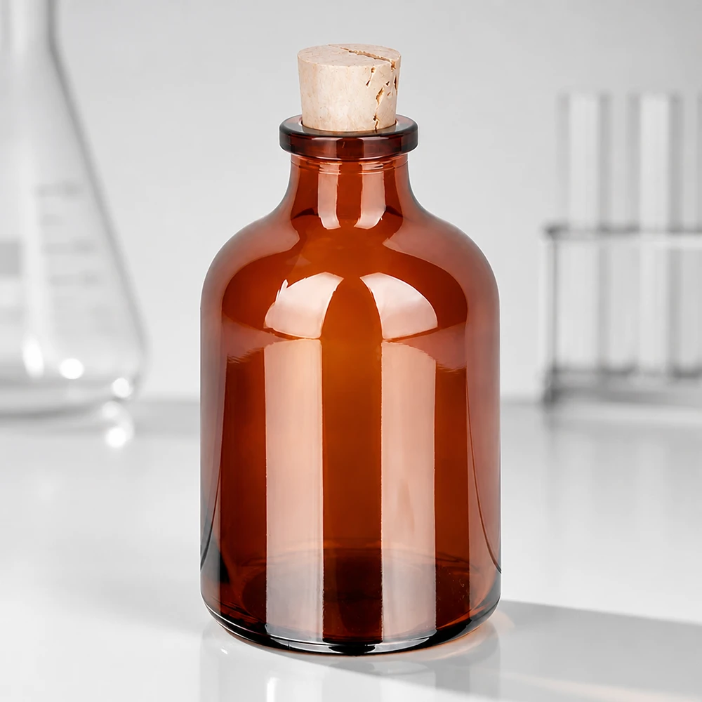 Flaske ravfarvet glas 50ml med kork 11/14mm Bernsteinfarbene Laborflasche 50ml mit Kork für Proben und Reagenzien