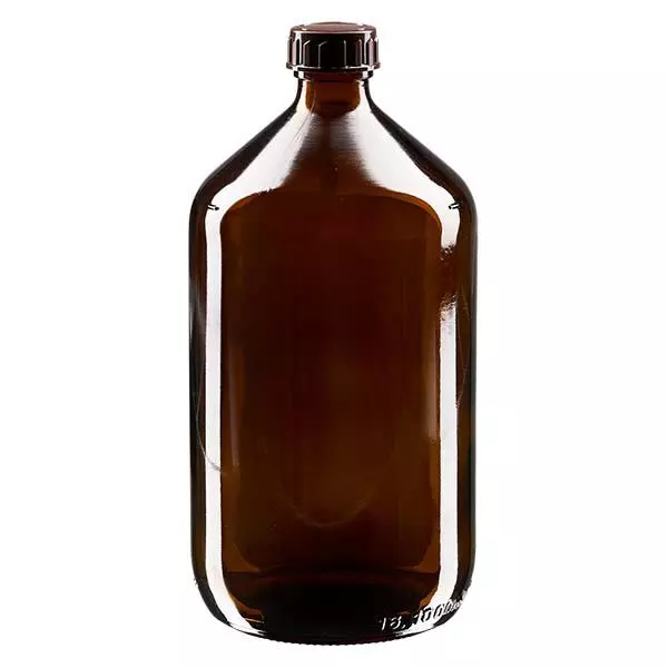 1000 ml medicinflaske brun, med låg af brun ApoGlas. Farmaceutisk kvalitet fra EU-produktion. 28 mm (PP28) gevind. (sirup, let glasflaske) 1000 ml medicinflaske brun, med låg af brun ApoGlas. Farmaceutisk kvalitet fra EU-produktion. 28 mm (PP28) gevind. (sirup, let glasflaske)