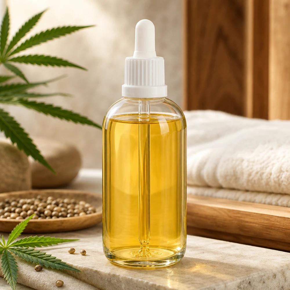 100 ml pipetteflaske hvid OV ClearLine UT18/100 100 ml ClearLine-pipetteflaske med hvid dråbetæller og hampplante til anvendelse med CBD-olie