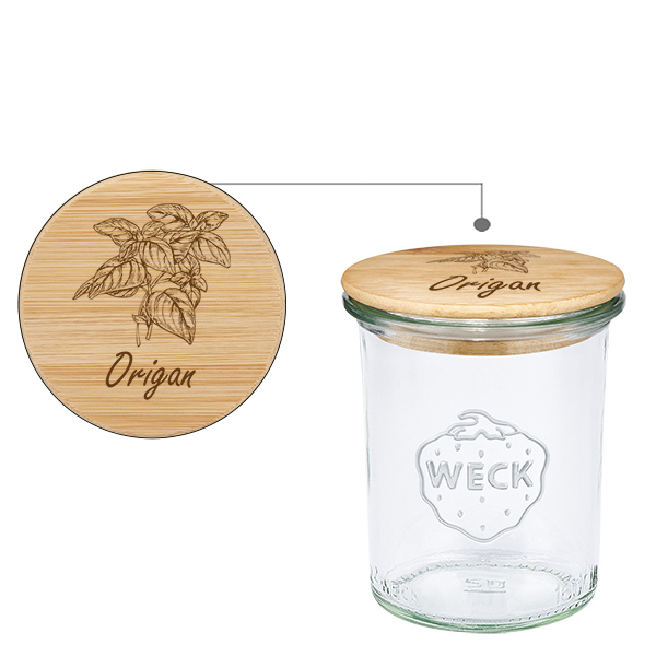 Couvercle en bois "Oregano" avec WECK verre plongeant 160ml