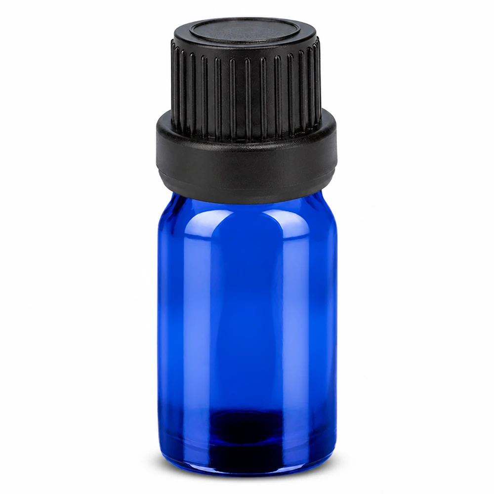 5 ml flaske 11 mm SV sort OV BlueLine UT18/5 5 ml blå glasflaske med sort skruelåg 11 mm SV OV BlueLine UT18/5