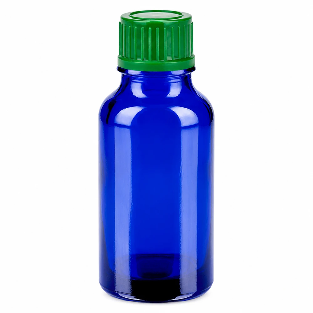 20 ml flaske 11 mm SV grøn STD BlueLine UT18/20 20 ml blå glasflaske med grønt skruelåg 11 mm SV STD BlueLine UT18/20