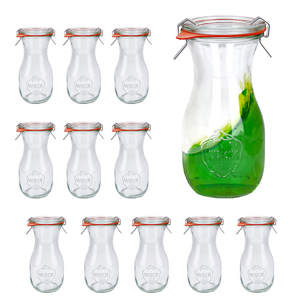 Sæt med 12 Weck-krukker 290 ml juiceflaske med 12 glaslåg, 1 Sæt med 12 Weck-krukker 290 ml juiceflaske med 12 glaslåg, 1