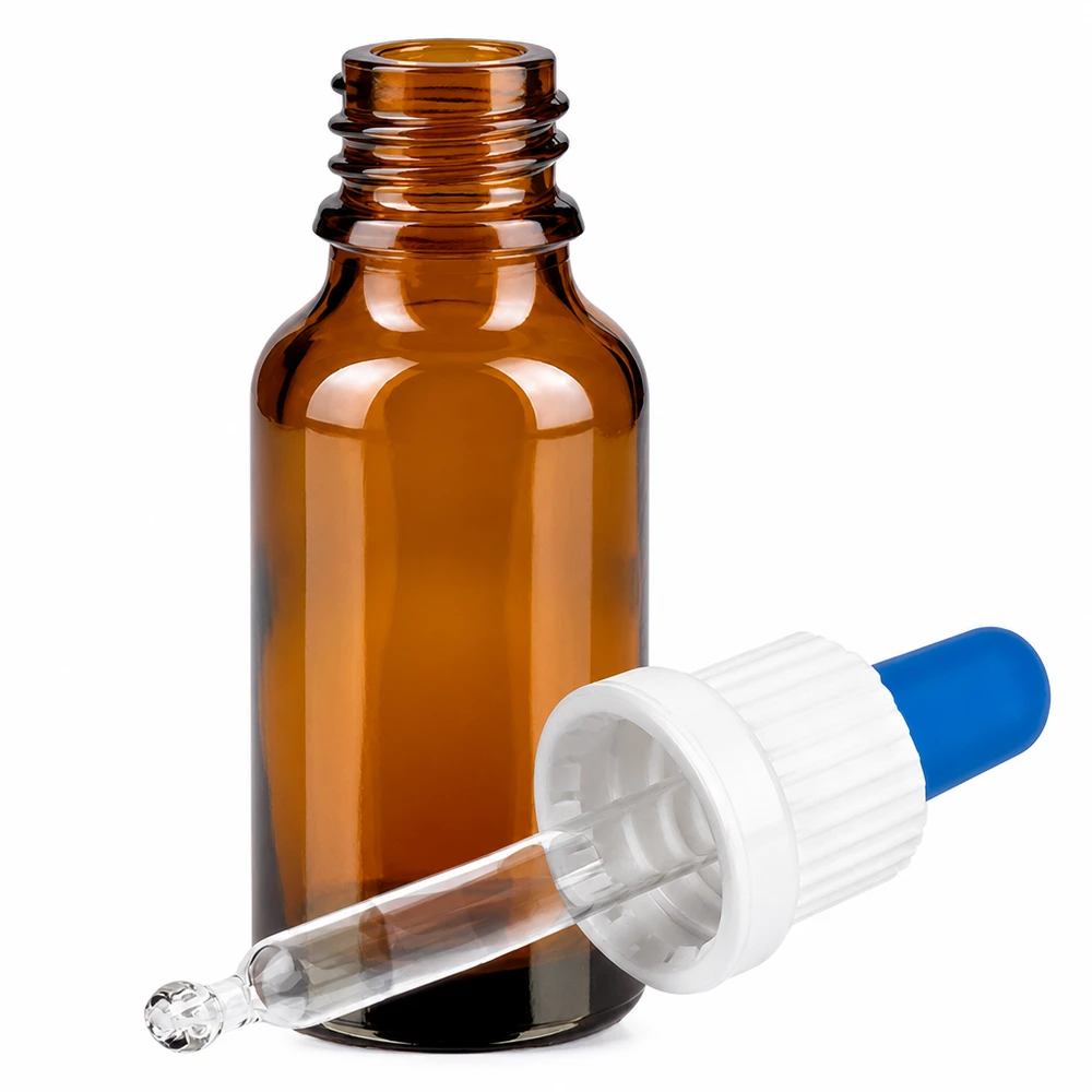20 ml pipetteflaske hvid/blå OV BrownLine UT18/20 BrownLine pipetteflaske 20 ml lavet af ravfarvet glas med UT18/20-gevind til sikker opbevaring