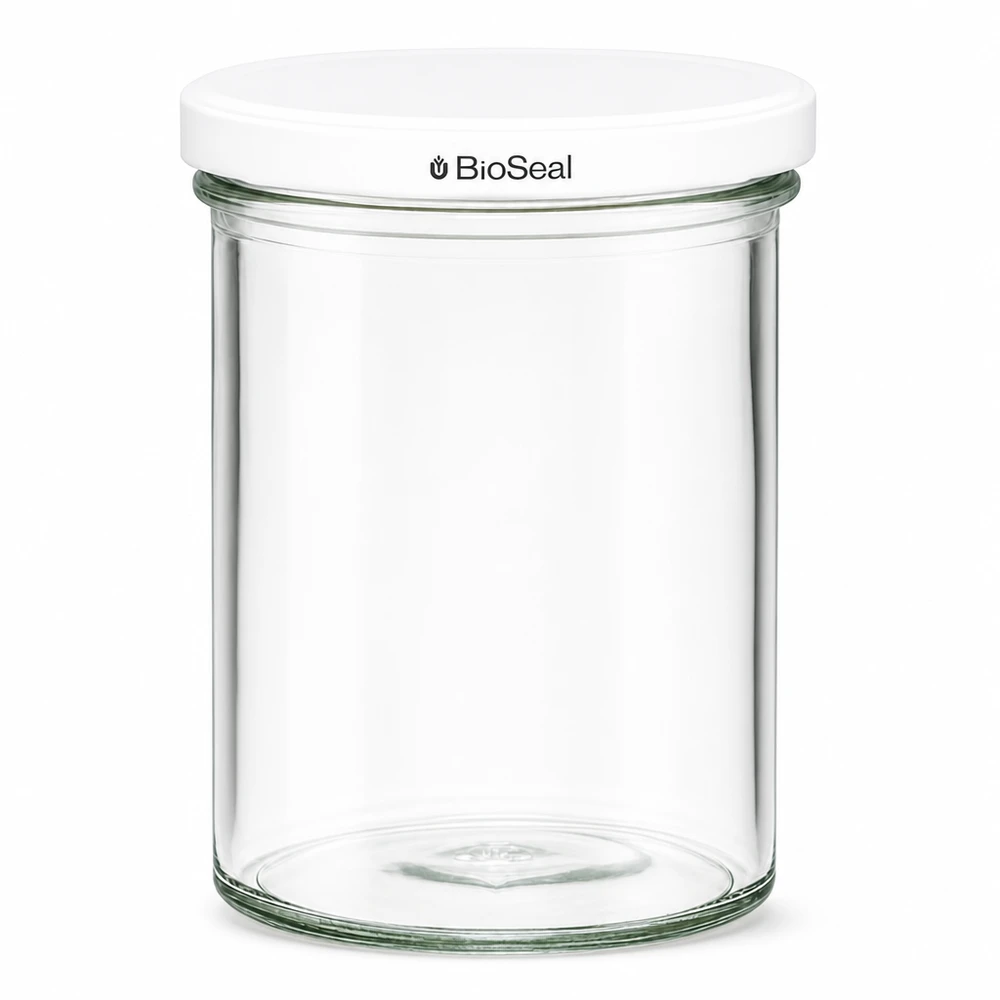 UNiTWIST Lintel435 med hvidt låg TO82 BioSeal UNiTWIST konserveringsglas 435 ml med hvidt TO82 BioSeal-låg Formstøbt glas til konservering af fødevarer