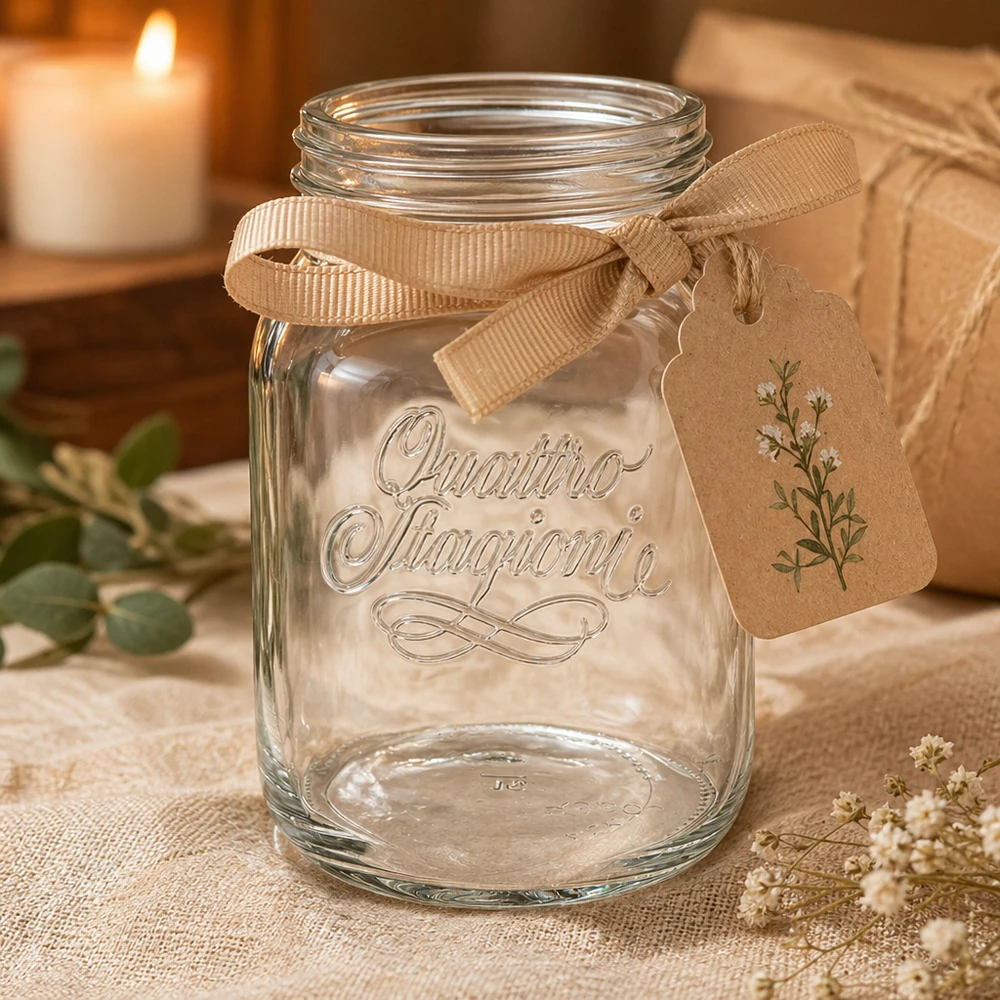 2000 ml husholdningsglas "Quattro Stagioni" Elegantes 2000ml Quattro Stagioni Einmachglas mit Schleifenband und Anhänger für Küche und Dekoration