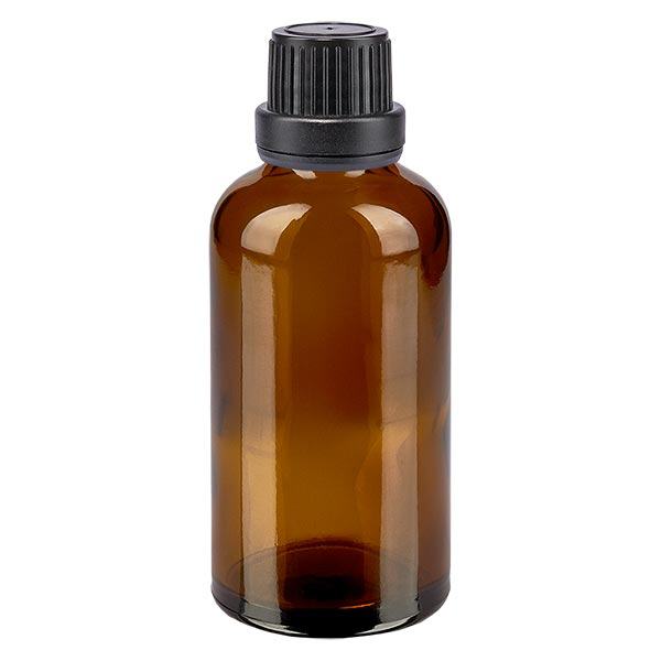 Apoteksflaske brun 50ml dryp v. Pr. 2mm sort OV Apoteksflaske brun 50ml dryp v. Pr. 2mm sort OV