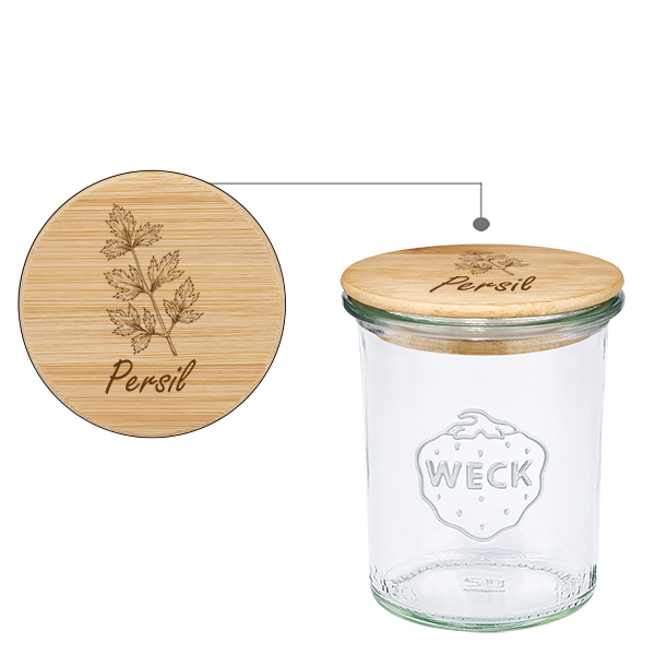 Couvercle en bois "Persil" avec WECK verre plongeant 160ml