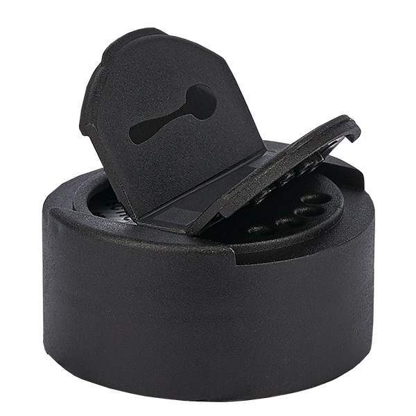 Låg til salt- og krydderiglas med dobbelt åbning, sort - Dobbelt: 4 huller ø3 mm og 1 hul ø29 mm. Gevind 41 mm. Sammenklappeligt hængsel. PP.