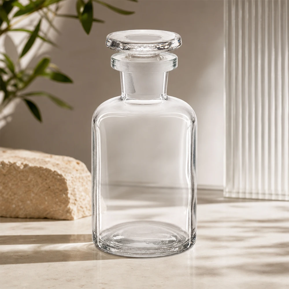 Rund skulderflaske 50 ml klar glasprop med smal hals Gennemsigtig glasflaske med smal hals, 50 ml, med rund glasprop og rund skulderform