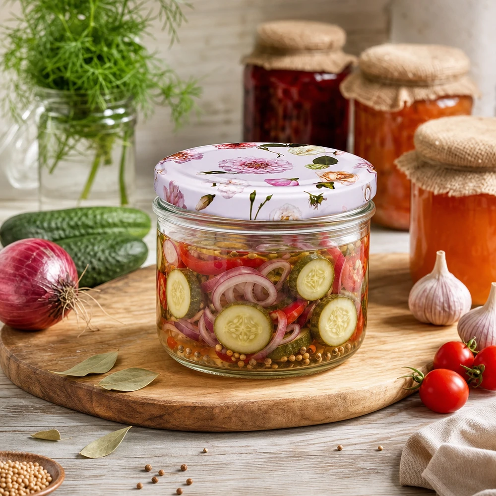 230 ml cylinderglas + BasicSeal låg Blume rosa 230 ml cylinderglas med BasicSeal-låg blomsterrosa til syltede agurker - Pickles og konserves i køkkenet