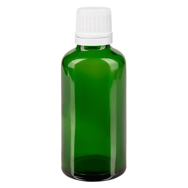 Apoteksflaske grøn 50 ml skruelåg hvid OV Apoteksflaske grøn 50 ml skruelåg hvid OV