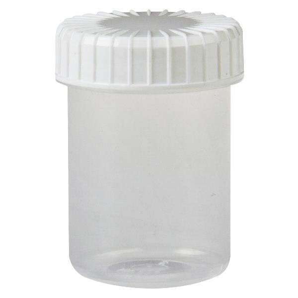 Gennemsigtig skruekrukke 40 ml med rillet vers. Gennemsigtig skruekrukke 40 ml med rillet vers.