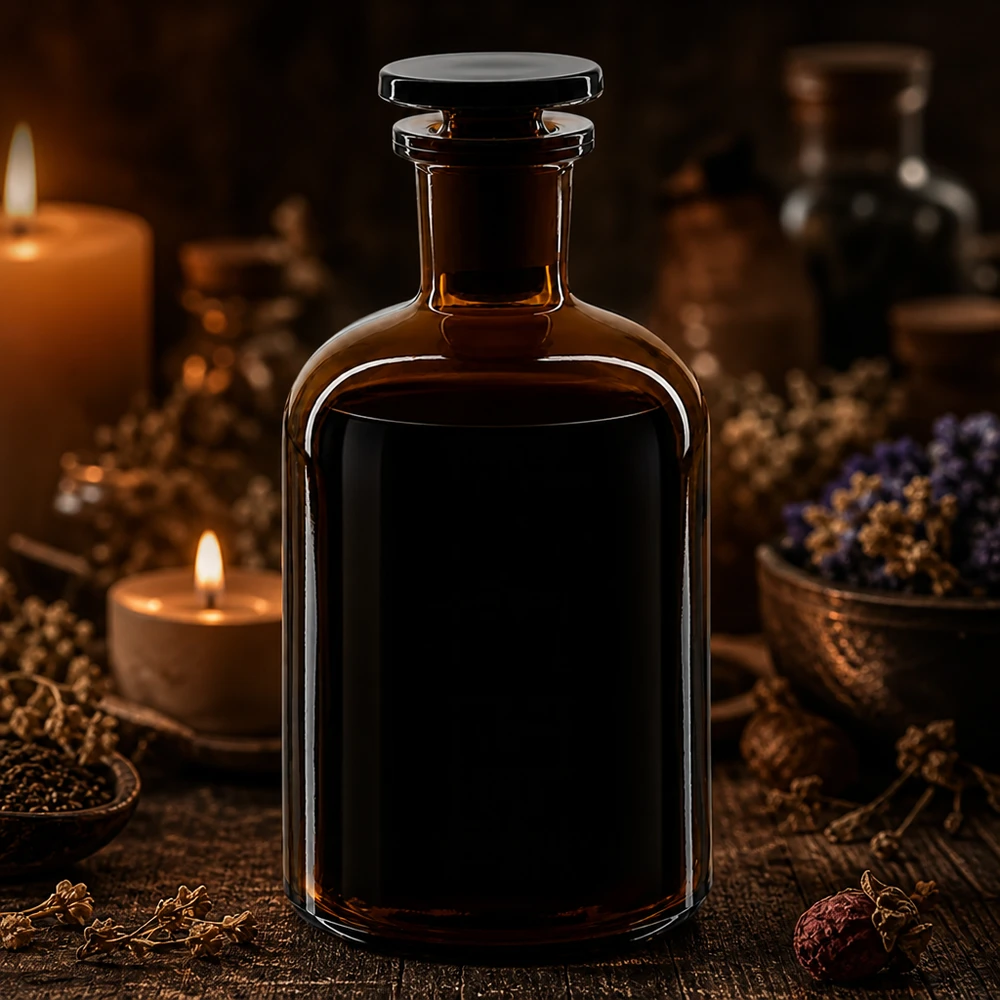 Rund skulderflaske 250 ml brun glasprop med smal hals Klassisk flaske med runde skuldre, 250 ml, brunt glas, smal hals og glasprop til aromaterapi