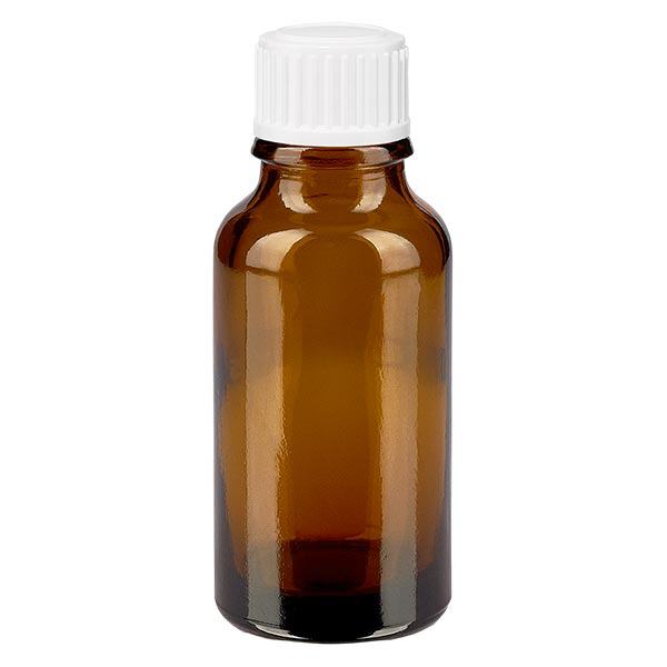 Apoteksflaske brun 20ml skruelåg hvide kugler St Apoteksflaske brun 20ml skruelåg hvide kugler St