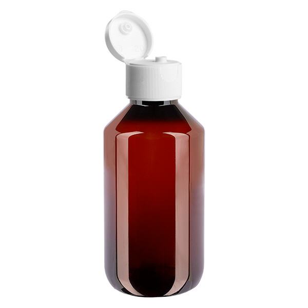 PET-flaske 200 ml med hvid flip-top-kapsel. PET-flaske 200 ml med hvid flip-top-kapsel.