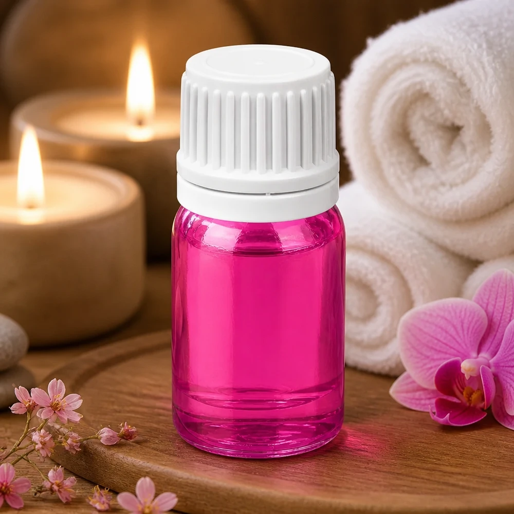 5ml flaske 11mm skruelåg hvid Originality skruelåg PurpleLine UT18/5 5 ml PurpleLine aromaterapiflaske med drypfri hvid hætte til wellness og spa