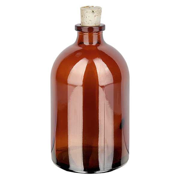 Flaske ravfarvet glas 100ml med kork 11/14mm Flaske ravfarvet glas 100ml med kork 11/14mm