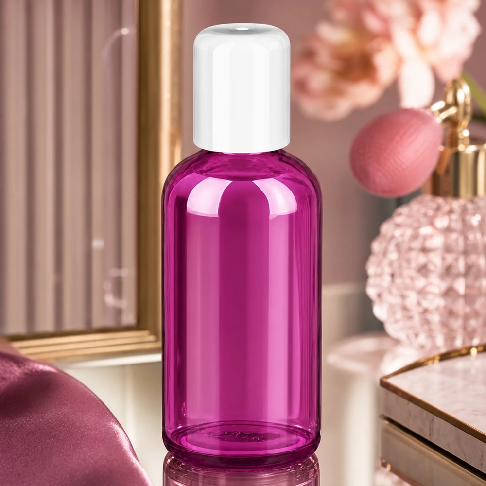 100 ml roll-on-flaske hvid standard PurpleLine UT18/100 Transparent 100 ml roll-on-flaske i lilla glas med hvid hætte til kosmetiske anvendelser