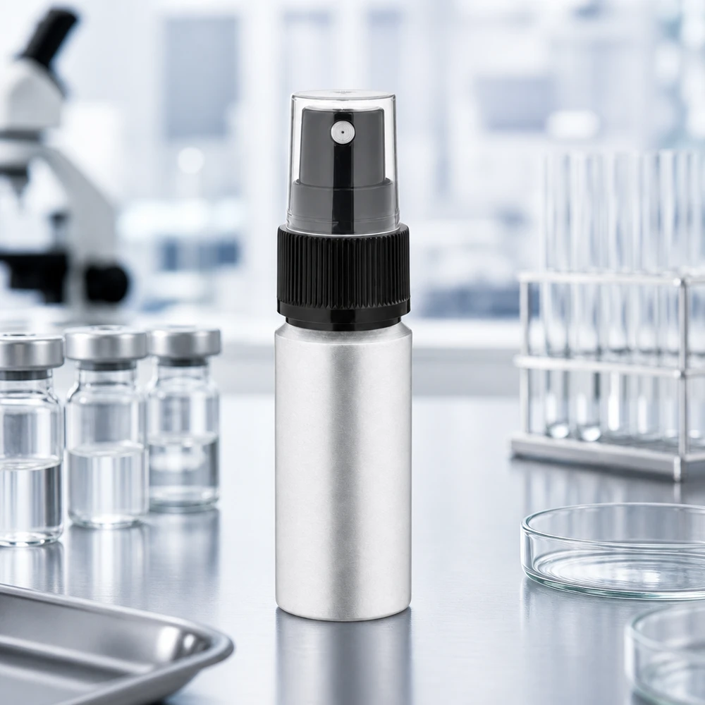 20 ml farvet aluminiumsflaske med forstøver Laboratorietestet 20 ml aluminiumsflaske med forstøver til professionel kosmetikproduktion