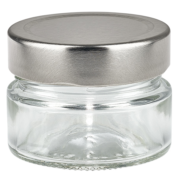 80 ml rund krukke + BasicSeal-låg sølvfarvet dyb UNiTWIST