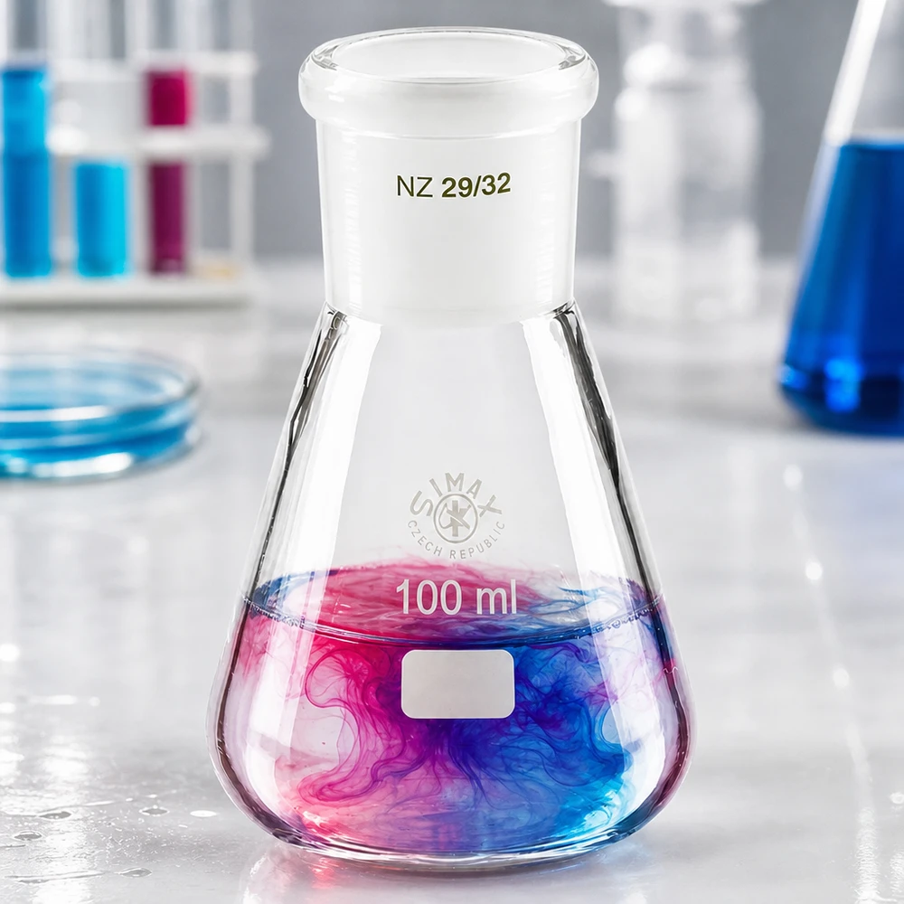 Erlenmeyer-kolbe 100 ml med standard slebet led (29/32) Erlenmeyer-kolbe 100 ml med standard slebet led (29/32)
